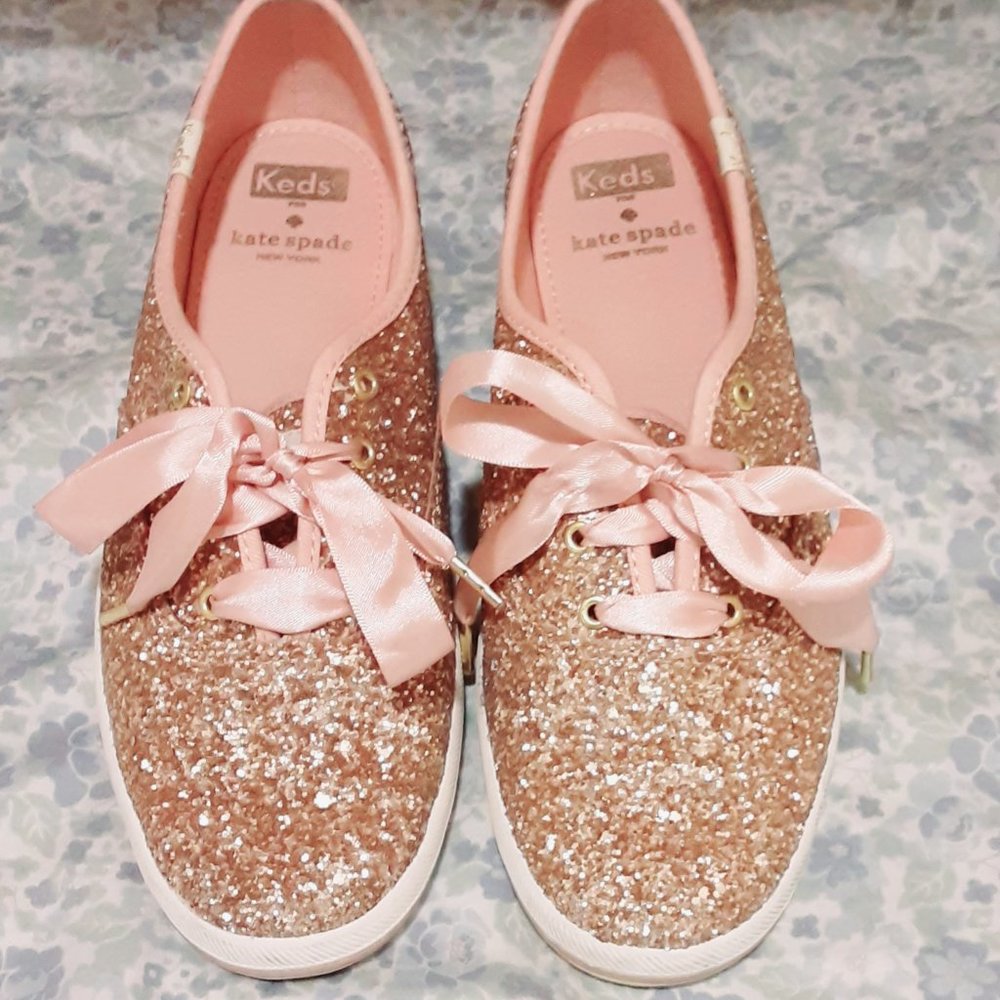 Incredible luxurious Kate Spade Rose Gold glitter tennis shoes by Keds